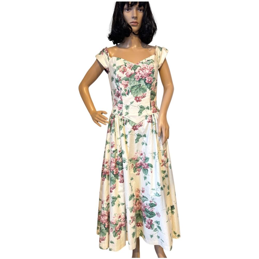 Vintage romantic floral pink Hydrindra off shoulder formal dress size small - Picture 13 of 16